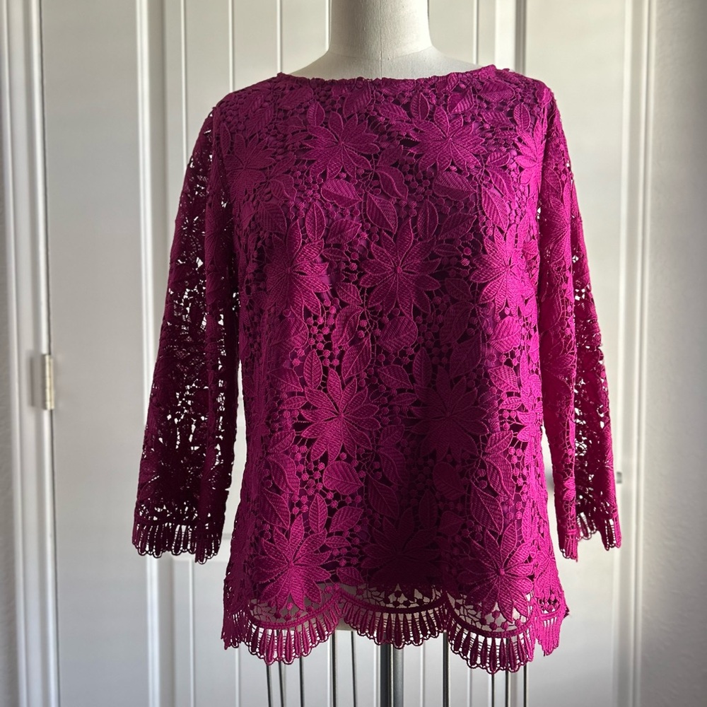 RSVP by Talbots Fuchsia Lace Floral Blouse